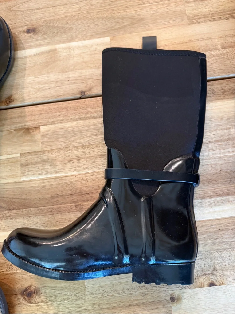 Michael Kors Black Gloss Rain Boot with Buckle Charm